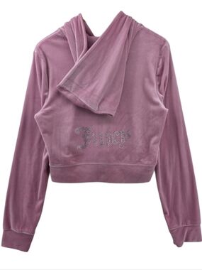 Juicy Couture Bling Bubblegum Pink Velour Zip-up Hoodie Women's Size Large Y2K